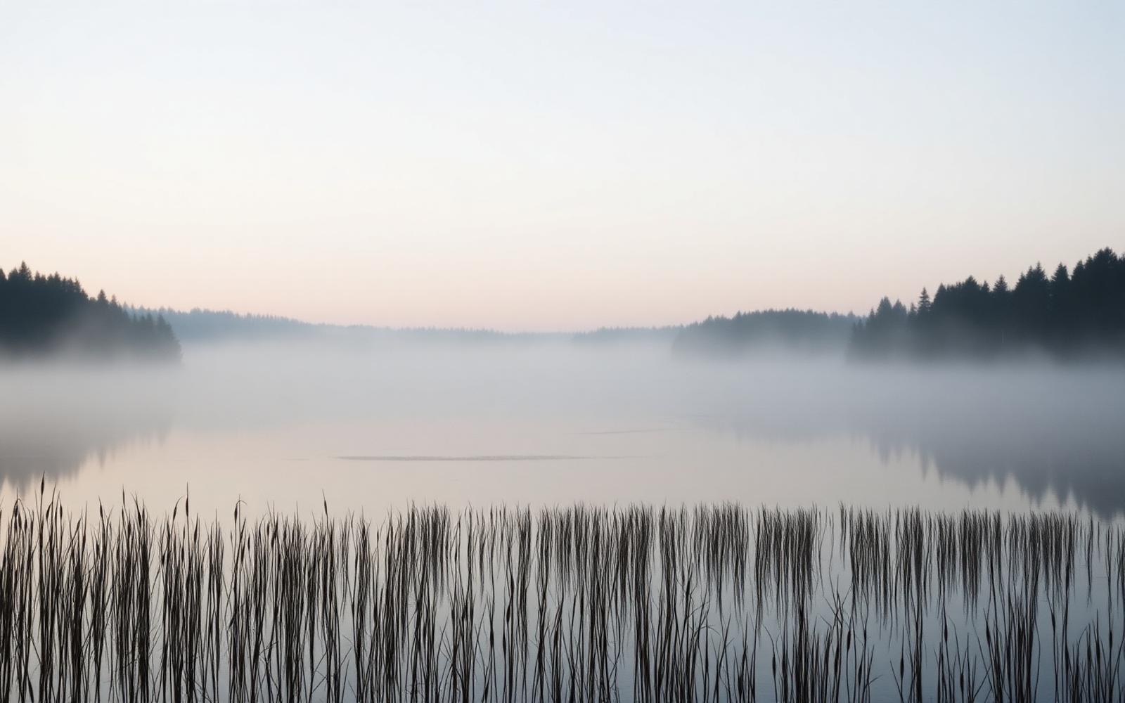 Stilla nordiskt landskap i gryningen
